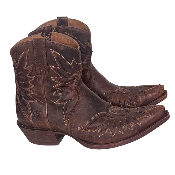 Ariat Santos Western Cowgirl Booties Women’s 8 Distressed Brown Leather